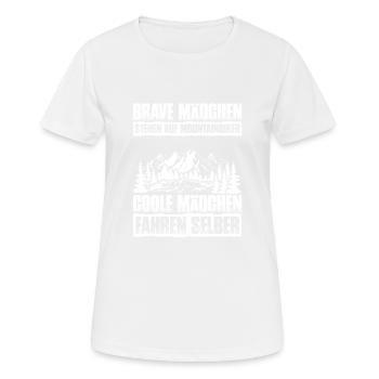 Brave Mädchen - Mountainbike MTB Fahrrad - Frauen T-Shirt atmungsaktiv - Weiß - Vorne - AI Model Female 172 dark (172cm)