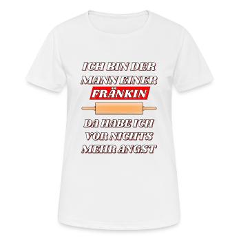NUDELHOLZ ICH BIN DER MANN EINER FRÄNKIN - Frauen T-Shirt atmungsaktiv - Weiß - Vorne - AI Model Female 172 dark (172cm)