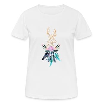 Cerf doré avec plumes fleurs cadeau femme - T-shirt respirant Femme - blanc - Devant - AI Model Female 172 dark (172cm)