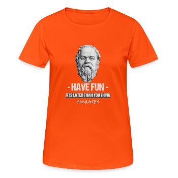 Socrate citation du philosophe grec Philosophie - T-shirt respirant Femme - orange néon - Devant - AI Model Female 172 dark (172cm)