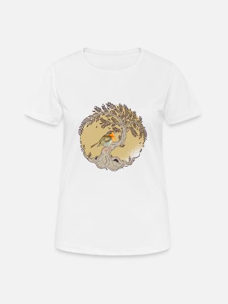 Lebensbaum - Baum des Lebens und Rotkehlchen - Frauen T-Shirt atmungsaktiv - Weiß