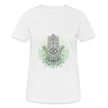 Hamsa / yoga / meditation / third eye / geometry - Women's Breathable T-Shirt - white - Front - AI Model Female 172 dark (172cm)