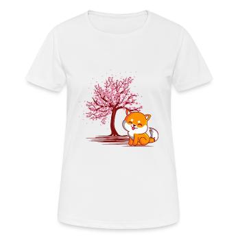 Shiba Inu Hund Japanische Kirschblüte - Frauen T-Shirt atmungsaktiv - Weiß - Vorne - AI Model Female 172 dark (172cm)