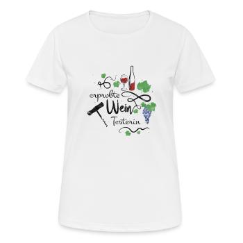 Erprobte Weintesterin. Rotwein Kellner Spruch - Frauen T-Shirt atmungsaktiv - Weiß - Vorne - AI Model Female 172 dark (172cm)