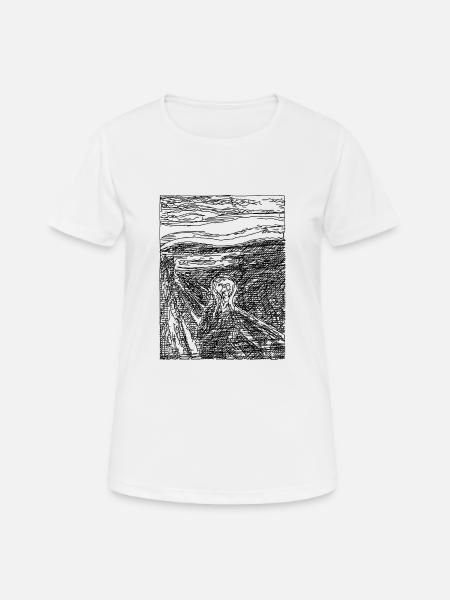 Der Schrei - Surreale Linen Skizze - Frauen T-Shirt atmungsaktiv - Weiß
