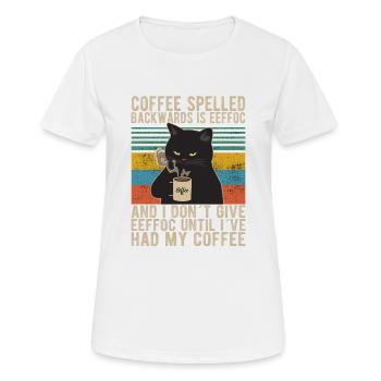 Coffee spelled backwards is Eeffoc Kaffee Morning - Women's Breathable T-Shirt - white - Front - AI Model Female 172 dark (172cm)