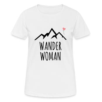 Wander Woman Berge Wandern Lustiger Spruch Design - Frauen T-Shirt atmungsaktiv - Weiß - Vorne - AI Model Female 172 dark (172cm)