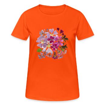 Lilas, fleurs de cerisier et fleurs pressées de mauve - T-shirt respirant Femme - orange néon - Devant - AI Model Female 172 dark (172cm)