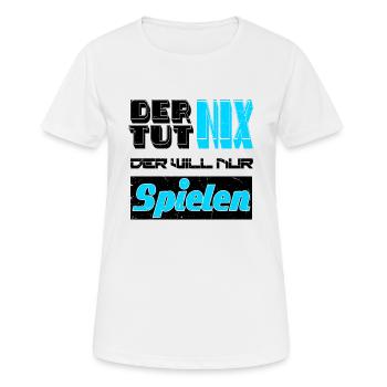 Der tut nix der will nur spielen Gamer Spruch - Frauen T-Shirt atmungsaktiv - Weiß - Vorne - AI Model Female 172 dark (172cm)