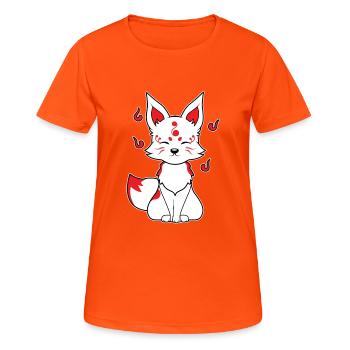 Japanischer Fuchs Kitsune Kami Inari Kawaii Maske - Frauen T-Shirt atmungsaktiv - Neonorange - Vorne - AI Model Female 172 dark (172cm)
