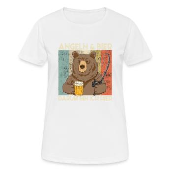 Angeln und Bier darum bin ich hier Angler Spruch - Frauen T-Shirt atmungsaktiv - Weiß - Vorne - AI Model Female 172 dark (172cm)