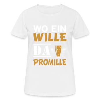 Wo ein Wille da Promille Lustiger Sauf Spruch - Frauen T-Shirt atmungsaktiv - Weiß - Vorne - AI Model Female 172 dark (172cm)