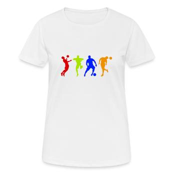 Fußball Fußballer Silhouetten Fußball Spielen - Frauen T-Shirt atmungsaktiv - Weiß - Vorne - AI Model Female 172 dark (172cm)