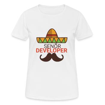 "Senor Developer, Senior Developer" | Programmer - Women's Breathable T-Shirt - white - Front - AI Model Female 172 dark (172cm)
