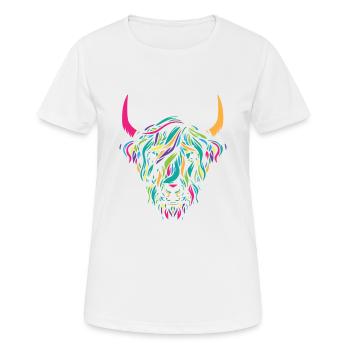 Highland Cow Animal Print Colorful Cow Lover Gift - Frauen T-Shirt atmungsaktiv - Weiß - Vorne - AI Model Female 172 dark (172cm)
