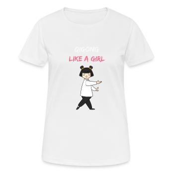 Fan de Qi Gong fille fille Qi Gong - T-shirt respirant Femme - blanc - Devant - AI Model Female 172 dark (172cm)