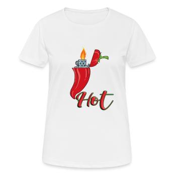 Lustige Peperoni mit Feuerzeug Chilischote Chili - Frauen T-Shirt atmungsaktiv - Weiß - Vorne - AI Model Female 172 dark (172cm)