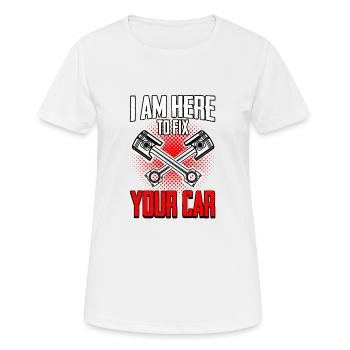 Bastler Tuning KFZ Mechaniker Schrauber Autogarage - Frauen T-Shirt atmungsaktiv - Weiß - Vorne - AI Model Female 172 dark (172cm)