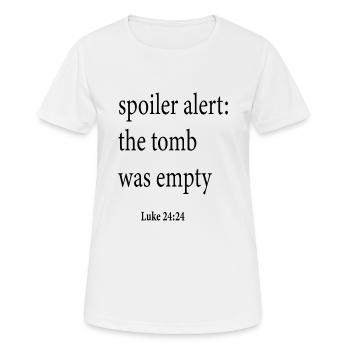 Spoiler Alarm Das Grab war leer - Frauen T-Shirt atmungsaktiv - Weiß - Vorne - AI Model Female 172 dark (172cm)