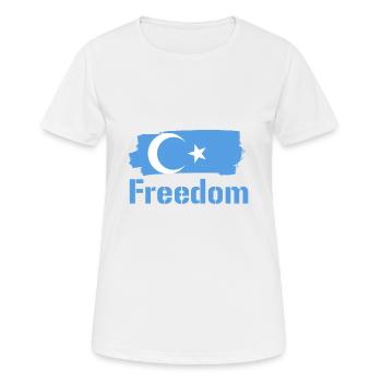 Freiheit für Uiguren Flagge mit Text - Frauen T-Shirt atmungsaktiv - Weiß - Vorne - AI Model Female 172 dark (172cm)