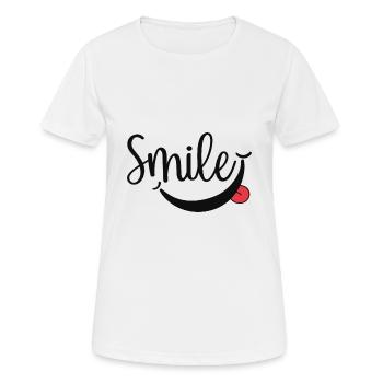 Lächeln Schrift - Frauen T-Shirt atmungsaktiv - Weiß - Vorne - AI Model Female 172 dark (172cm)