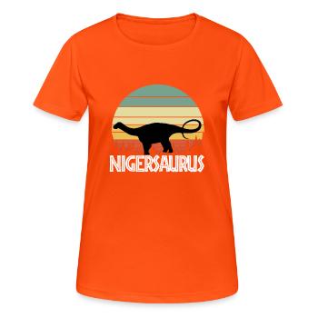 nigersaurus. Cadeau pour les amoureux des dinosaures - T-shirt respirant Femme - orange néon - Devant - AI Model Female 172 dark (172cm)