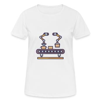 Förderband mit verpackten Boxen - Frauen T-Shirt atmungsaktiv - Weiß - Vorne - AI Model Female 172 dark (172cm)