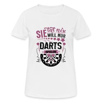 Sie tut nix Sie will nur Dart spielen - Frauen T-Shirt atmungsaktiv - Weiß - Vorne - AI Model Female 172 dark (172cm)