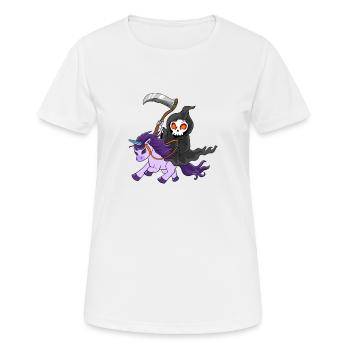 Cooles Einhorn als Zombie mit Gevater Tod - Frauen T-Shirt atmungsaktiv - Weiß - Vorne - AI Model Female 172 dark (172cm)