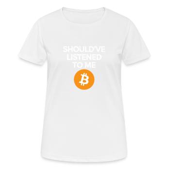 Sollte ve Gehört mir Bitcoin - Frauen T-Shirt atmungsaktiv - Weiß - Vorne - AI Model Female 172 dark (172cm)