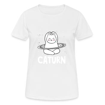 Katze Liebhaber Galaxie Astronom Geschenke Caturn - Frauen T-Shirt atmungsaktiv - Weiß - Vorne - AI Model Female 172 dark (172cm)
