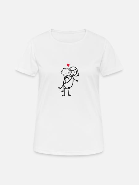 Pärchen Shirt Valentinstag Geschenk Strichmännchen - Frauen T-Shirt atmungsaktiv - Weiß