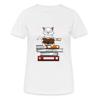 Katze Bücher und Kaffee Niedliches Kätzchen - Frauen T-Shirt atmungsaktiv - Weiß - Vorne - AI Model Female 172 dark (172cm)