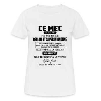 ce mec est déjà pris par une copine géniale et su - T-shirt respirant Femme - blanc - Devant - AI Model Female 172 dark (172cm)