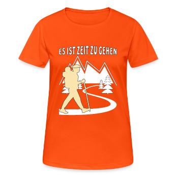 PILGER ES IST ZEIT ZU GEHEN - Frauen T-Shirt atmungsaktiv - Neonorange - Vorne - AI Model Female 172 dark (172cm)