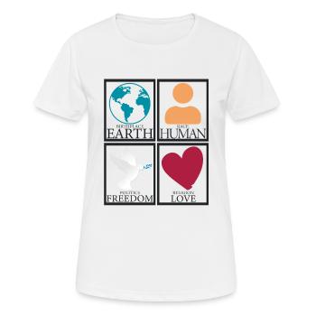 Lieu de naissance Terre Homme Liberté Amour Paix - T-shirt respirant Femme - blanc - Devant - AI Model Female 172 dark (172cm)