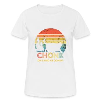 Retro Sonnenuntergang Chonk Katze Mollige Katze - Frauen T-Shirt atmungsaktiv - Weiß - Vorne - AI Model Female 172 dark (172cm)