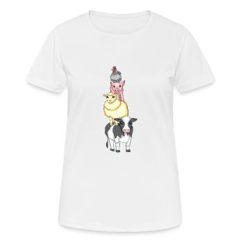 Farmtiere die auf dem Rücken des Anderen stehen - Frauen T-Shirt atmungsaktiv - Weiß - Vorne - AI Model Female 172 dark (172cm)