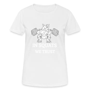 Powerlifting Squats We Trust Kraftsport Gym - Frauen T-Shirt atmungsaktiv - Weiß - Vorne - AI Model Female 172 dark (172cm)