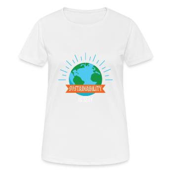 Nachhaltigkeit - Frauen T-Shirt atmungsaktiv - Weiß - Vorne - AI Model Female 172 dark (172cm)