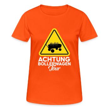 Achtung Bollerwagen Tour Vatertag Bier Saufen Tour - Frauen T-Shirt atmungsaktiv - Neonorange - Vorne - AI Model Female 172 dark (172cm)