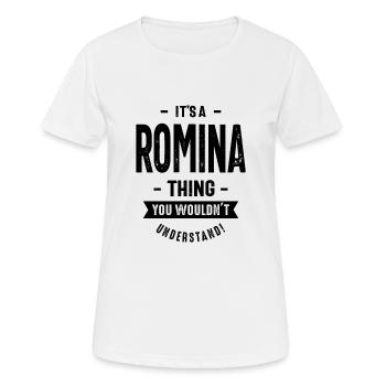 Romina personalisierte Name Geburtstagsgeschenk - Frauen T-Shirt atmungsaktiv - Weiß - Vorne - AI Model Female 172 dark (172cm)