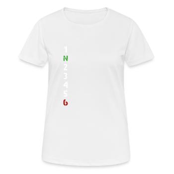 1n23456 Motorrad Gangschaltung Motorradfahrer - Frauen T-Shirt atmungsaktiv - Weiß - Vorne - AI Model Female 172 dark (172cm)