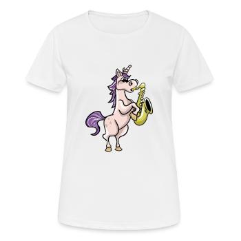 Saxophonist Einhorn - Frauen T-Shirt atmungsaktiv - Weiß - Vorne - AI Model Female 172 dark (172cm)