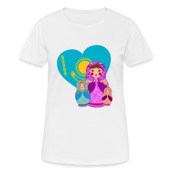 Babuschka Matrjoschka Design mit Kasachstan Flagge - Frauen T-Shirt atmungsaktiv - Weiß - Vorne - AI Model Female 172 dark (172cm)