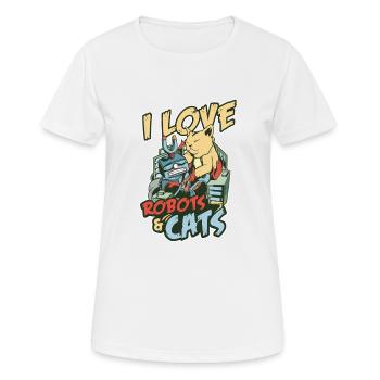 I Love Robots And Cats Pet Owner Robotics Engineer - Frauen T-Shirt atmungsaktiv - Weiß - Vorne - AI Model Female 172 dark (172cm)