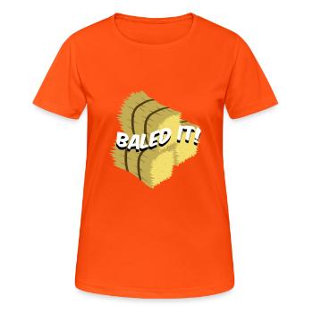 Landwirtschaft Motiv mit Spruch Strohballen Bauer - Frauen T-Shirt atmungsaktiv - Neonorange - Vorne - AI Model Female 172 dark (172cm)