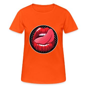 LANGUE SUR LES LÈVRES DANS LA BOUCHE SEXY humour - T-shirt respirant Femme - orange néon - Devant - AI Model Female 172 dark (172cm)