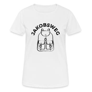 Jakobsweg - Wandern - Pilgern - Wanderer, Pilgerer - Frauen T-Shirt atmungsaktiv - Weiß - Vorne - AI Model Female 172 dark (172cm)