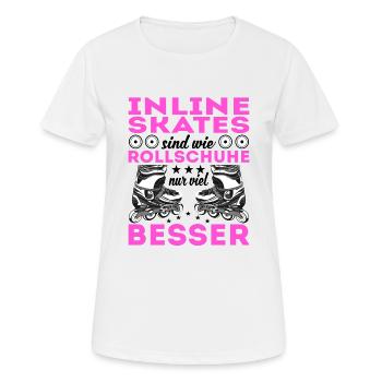 Inline Skates - Frauen T-Shirt atmungsaktiv - Weiß - Vorne - AI Model Female 172 dark (172cm)